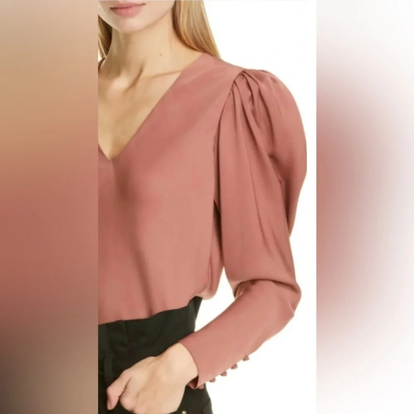 Frame Shirred Puff Sleeve Silk Blouse - Picture 2 of 7